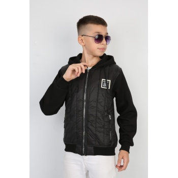 Üç İplik Kapşonlu Fermuarlı İçi Termal Erkek Çocuk Günlük Sweatshirt