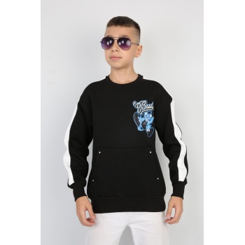 Üç İplik Şardonlu Arka Baskılı Erkek Çocuk Günlük Sweatshirt