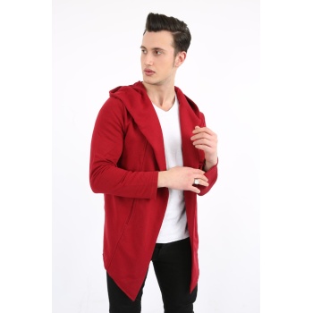 Üç İplik Şardonlu Kapşonlu Cepli Erkek Günlük Panço Hırka