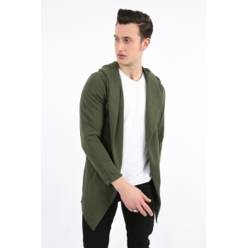 Üç İplik Şardonlu Kapşonlu Cepli Erkek Günlük Panço Hırka