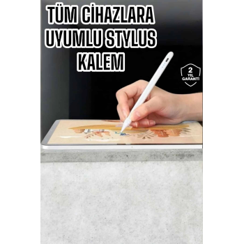 Dokunmatik Kalem Beyaz Şarjlı Yedek Uçlu Android Ve İos Uyumlu