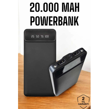 20.000 Mah Led Işıklı Lcd Ekran Usb Girişli Type-c Lightning Powerbank