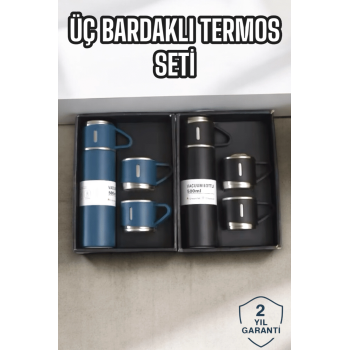 Şık Ve Dayanıklı 3 Bardaklı Termos Seti Uzun Süre Isı Koruma Özellikli