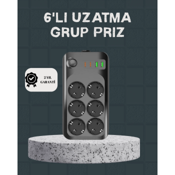 Termal Akım Korumalı 6’lı Uzatma Priz Usb Type-c Hızlı Şarj 2500w