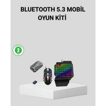 5in1 Mobil Oyun Kiti Bluetooth 5.3 Mini Rgb Klavye Mouse Dönüştürücü Seti