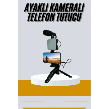Tripod Telefon Tutucu Kumandalı Mikrofon Led Işık Vlog Video Kayıt