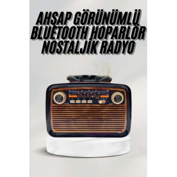Bluetooth Hoparlör Ahşap Renk Vintage Işıklı Nostaljik Radyo Fm Ahşap Görünümlü