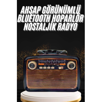 Nostaljik Görünümlü Ahşap Radyo Tf Sd Usb Girişli Led Fener Işıklı