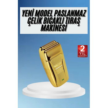 Sakal Kesme Tıraş Makinesi Paslanmaz Çelik Gold Şarjlı