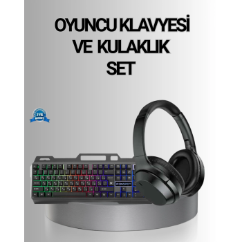 Işıklı  Klavye Mouse Ve Bluetooth Kulaklık Seti Türkçe Q Usb
