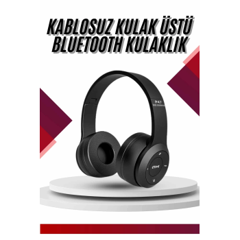 Bluetooth Kablosuz Kulaklık Siyah Wireless 5.0 Kulak Üstü Uzun Pil Ömrü