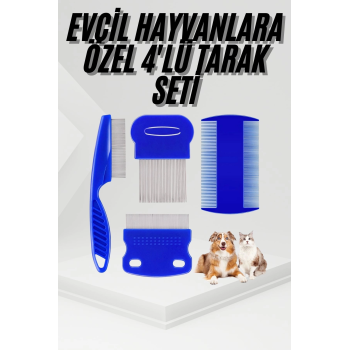 4lü Bit Pire Tarağı Set Kedi Köpek Evcil Hayvan Tüy Toplayıcı Mavi