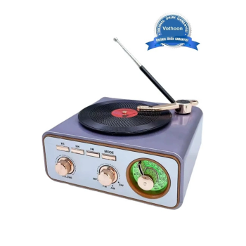 Metalik Nostaljik Tasarım Plak Çalar Görünümlü Radyolu Bluetooth Hoparlör Retro Müzik Plak