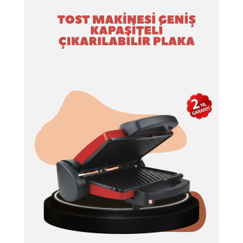 Kompakt Izgara ve Tost Makinesi – Çıkarılabilir Plaka, Döküm Gövde