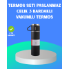 304 Çelik Termos Seti | 2 Bardaklı, 500 ml, Uzun Süre Isı Koruma