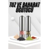 Pilli Tuz Ve Karabiber Öğütücü Baharat Değirmeni Tuzluk Pilli Işıklı Gri