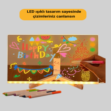LED Işıklı Akrilik Yazı Tahtası Renkli Kalem Setiyle