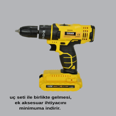 12V Akülü Matkap | 20-30 Nm Tork, Çift Hız Ayarı ve LED Işık