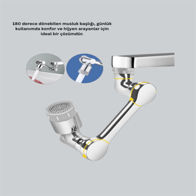 Çift Su Akış Modlu Musluk Başlığı – 360° + 720° Tam Dönebilen 3 Kollu Yapı