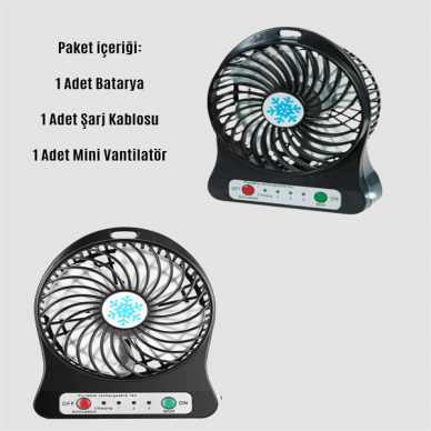 Mini USB Fan – Şarj Edilebilir, Işıklı, 3 Kademe, Taşınabilir Masaüstü Vantilatör