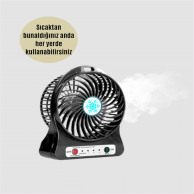Mini Vantilatör Masaüstü – USB Girişli, Şarjlı, 3 Kademe, Sessiz Motor, Işıklı