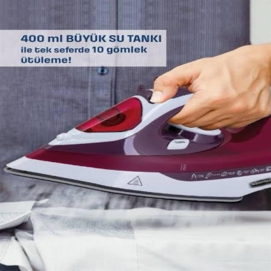 Yeni Nesil Kırmızı Buharlı Ütü 2200 Watt Seramik Tabanlı Yüksek Buhar Gücü