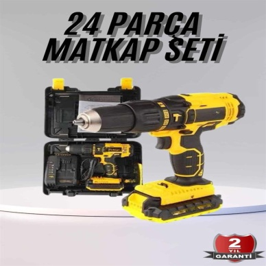 Profesyonel Çift Bataryalı Akülü Vidalama Şarjlı Matkap 24 Parça