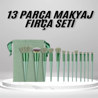 Makyaj Fırça Seti Yeşil 13 Parça Fondöten Fırçası Allık Fırçası Far Fırçası