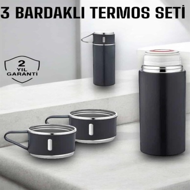Paslanmaz Çelik 3’lü Termos Seti Vakumlu ve 8 Saat Isı Koruma