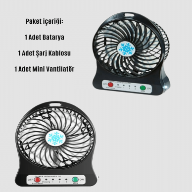 Mini Vantilatör Masaüstü – USB Girişli, Şarjlı, 3 Kademe, Sessiz Motor, Işıklı