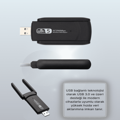 Tak-Çalıştır Özellikli Çift Bant WiFi Adaptör – 1200 Mbps