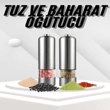 Pilli Tuz Ve Karabiber Öğütücü Baharat Değirmeni Tuzluk Pilli Işıklı Gri