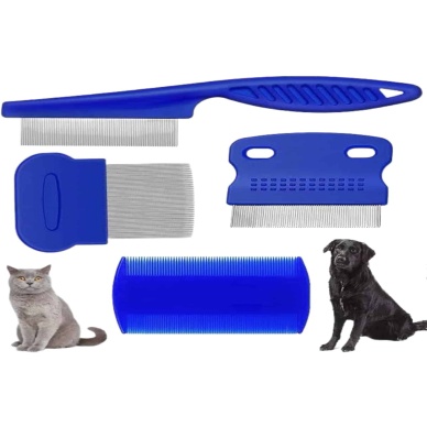 4lü Bit Pire Tarağı Set Kedi Köpek Evcil Hayvan Tüy Toplayıcı Mavi