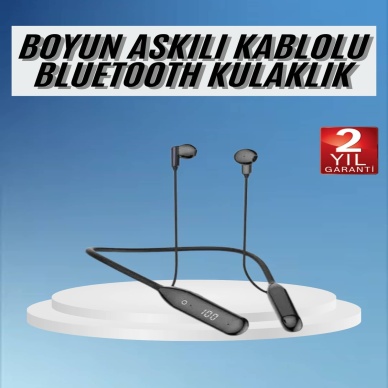 100 Saat Kablolu Boyun Askılı Dijital Göstergeli Bluetooth Kulaklığı