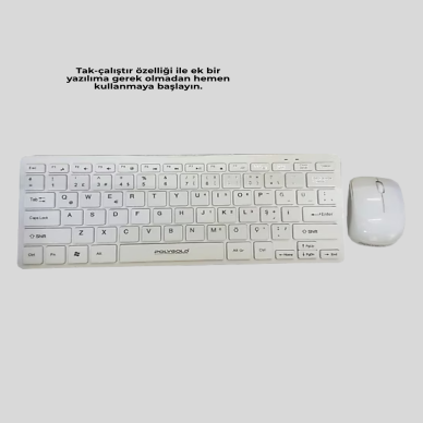 Beyaz Kablosuz Klavye Fare Seti Kablosuz Fare USB Alıcı PC Uyumlu