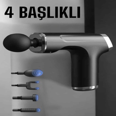 Masaj Tabancası 4 Başlıklı Kas ve Vücut Ağrıları İçin Şarjlı Darbeli
