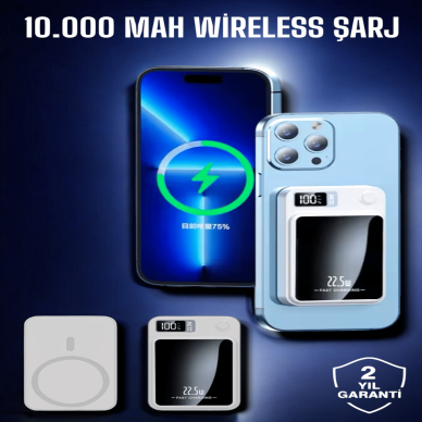22.5W Magsafe Kablosuz Şarjlı Powerbank Dijital Ekran ve Hızlı Şarj