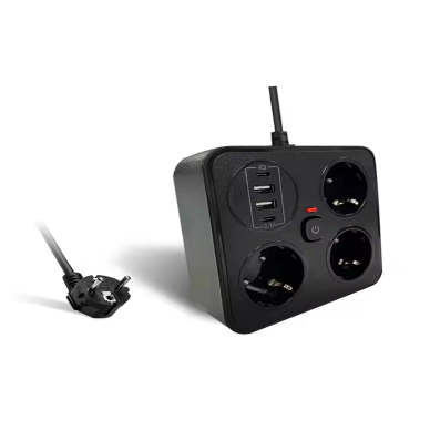 Akım Korumalı Anahtarlı Priz - 3x Priz - 2x Usb - 2x Type-c - 2 Mt Kablo Hızlı Şarj Özellikli Siyah