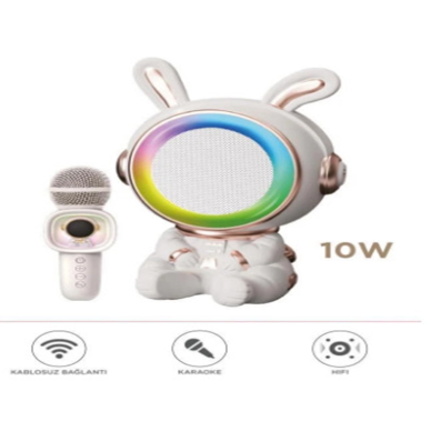 Taşınabilir Rgb Işılı Sevimli Figürlü Mikrofonlu Karaoke Bluetooth Hoparlör Krem