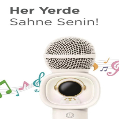 Taşınabilir Rgb Işılı Sevimli Figürlü Mikrofonlu Karaoke Bluetooth Hoparlör Krem
