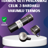KESGİN MARKET ® Paslanmaz Termos ve İkili Bardak Seti | 6-12 Saat Sıcak/Soğuk Tutma