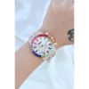 KESGİN MARKET® Clariss Trend Rose Metal Kordonlu Zirkon Taş Kaplama Renkli Taşlı Kasa Tasarımlı Lüx Kadın Kol Saati