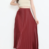 KESGİN MARKET® Zarif Ve Modern Pileli Parlak Krep Gizli Lastikli Bordo Etek