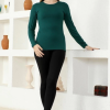 KESGİN MARKET® Rahat Ve Şık Uzun Kollu Bisiklet Yaka Likralı Viskon Penye Body Zümrüt Yeşili