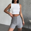 KESGİN MARKET® Zarif Ve Şıklığı Bir Arada Sunan Yüksek Bel Krep Esnek Çimalı Çizgili Şort Gri