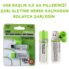 KESGİN MARKET® Usb Şarjlı 1450mah Aa 1.2v Lityum Kalem Pil 2’li Set Dönüşümlü Batarya