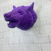 Mor Renk 3D Kurt Başı Duvar Dekoru Asılabilir Maskot Heykel 25x19 cm