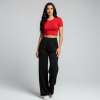 Kadın Yüksek Bel Pensli Bol Paça Krep Palazzo Pantolon – Siyah