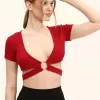 Kadın Bordo Renkli Ön Halka Ve Şeritli Crop Top