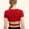 Kadın Bordo Renkli Ön Halka Ve Şeritli Crop Top